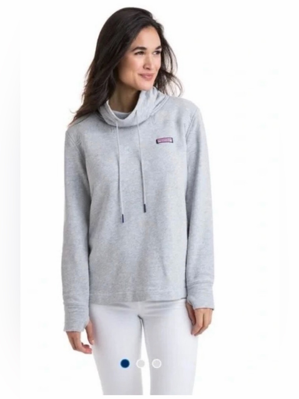 VINEYARD VINES Gray Funnel Size XS Cowl Neck SWEATSHIRT Thumbholes Logo